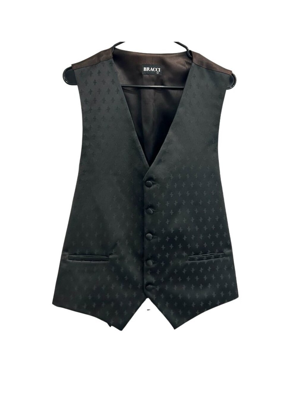 Bracci Large Black Satin Jacquard Mens 5 Button Tuxedo Waistcoat Old Money